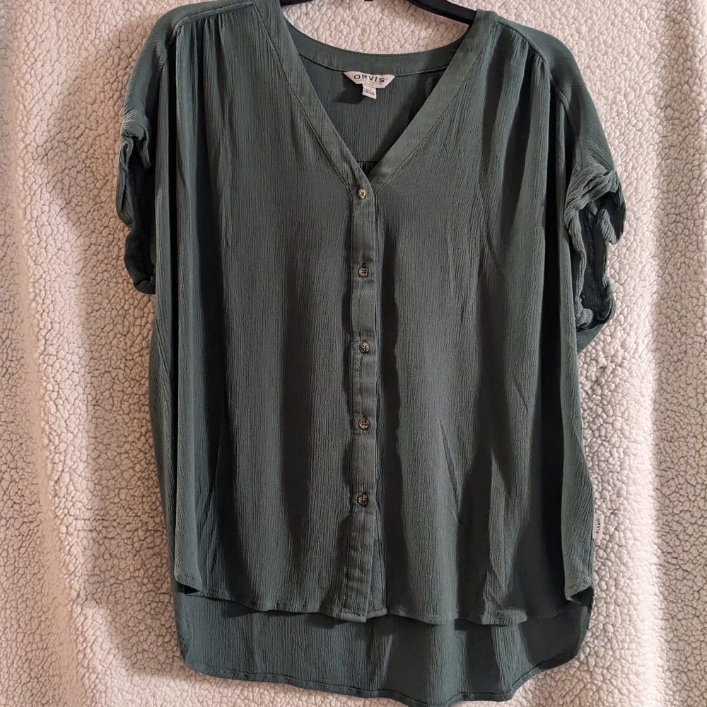 Orvis Olive Short Sleeve Button Down Blouse. NWOT